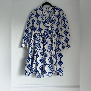 ZARA Blue and White Patterned Swing Dress | x-small